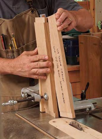 The width of the spacer should equal the width of the mortise plus the sawblade kerf. Finish up by cutting the tenon to width with a handsaw and chiseling the end shoulders.