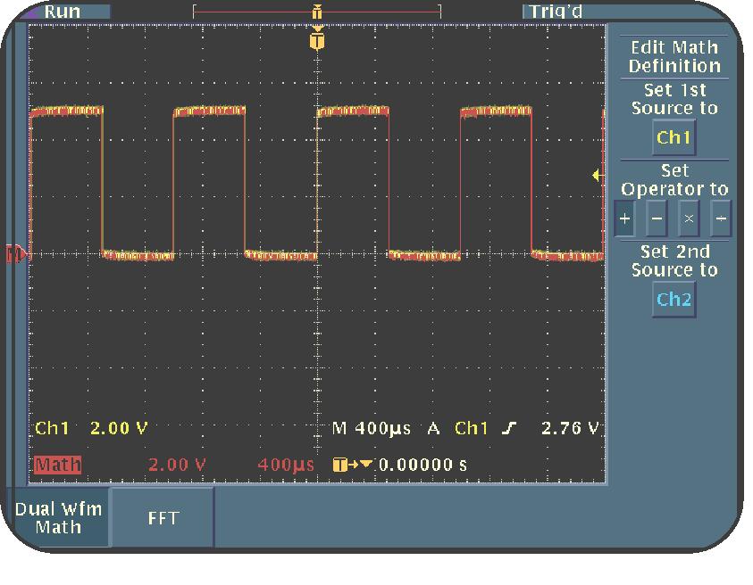1 Getting Started With TDS3000 Oscilloscopes To activate the MATH menu controls, perform the following step: In the VERTICAL section, push the MATH button.