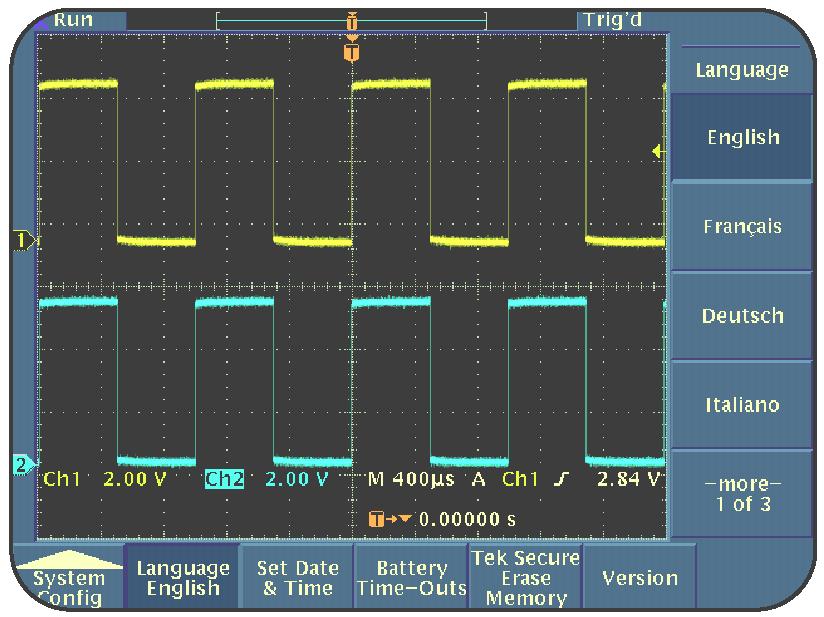 1 Getting Started With TDS3000 Oscilloscopes 7. Turn the VERTICAL POSITION knob to position the CH1 waveform in the top half of the display. 8.