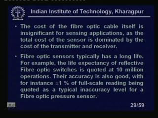 (Refer Slide Time: 38:01) The cost of the fibre optic cable, itself is insignificant for sending the applications for sensing applications as a total cost of the sensor is