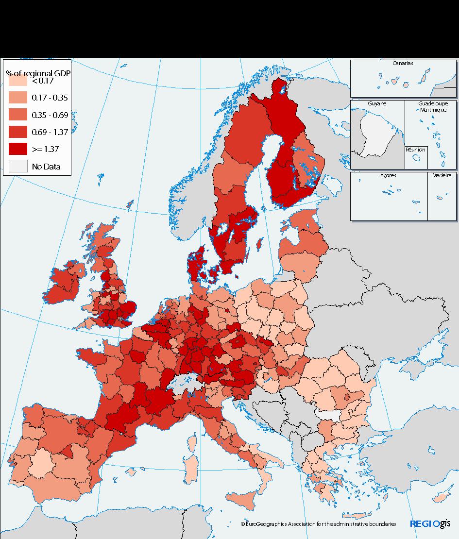 % f GDP % pints f GDP EUROPEAN COMMISSION Innvatin in firms: R&D and thers R&D expenditure in the business enterprise sectr 2006 and