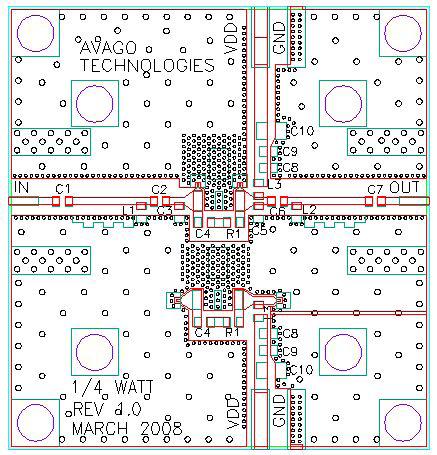 Application Circuit Description and Layout Figure 43. Circuit diagram Figure 44. Demoboard Bill of Materials Circuit Symbol Size Description For 0.45GHz For 0.9GHz For 1.9GHz For 2.