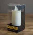 hour Votive Candle 2 x AA 150 hours 5 hour Tealight Candle 1 button cell lithium battery included 50 hours 5 hour Outdoor Pillars 2 x D 720 hours 8 hour Mystique Ornament 1 button cell lithium