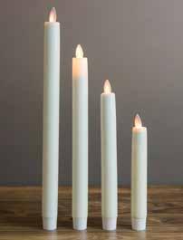 Moving Flame Candle: Paraffin wax Moving Flame candle with 5-hour timer. Requires 2 AA batteries.