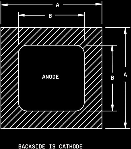 respect to anode. Al thickness 40,000Å minimum. Gold thickness 5,000Å minimum. Chip thickness.010 inch (0.25 mm) ±.002 inch (±0.05 mm). NOTES: 1.