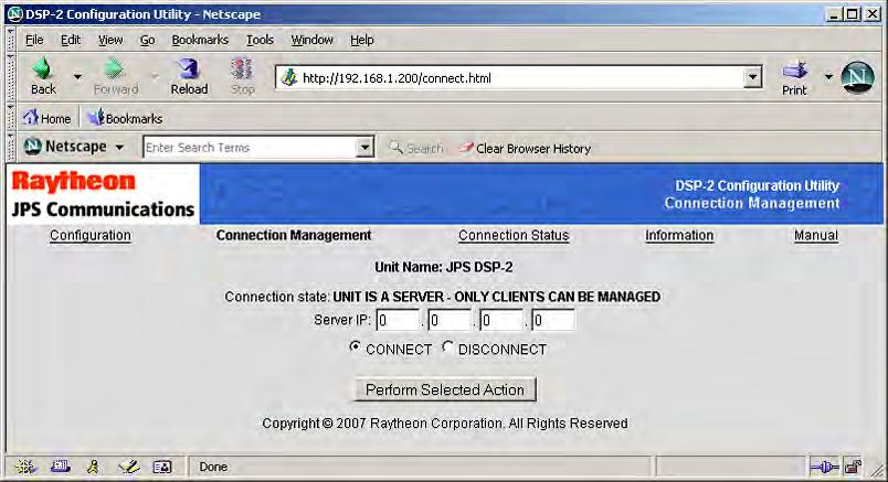 2.15.2.7 Connection Management Page Client VOIP sessions may be managed by browsing to the Connection Management link at the top of any of the unit s web pages.