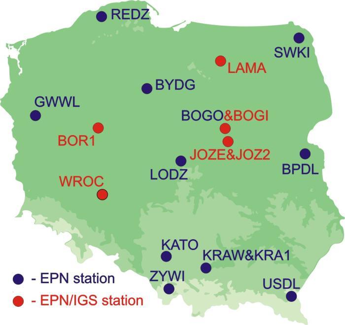 Operational work of permanent GNSS IGS/EUREF stations EPN stations in Poland Biala Podlaska (BPDL) Borowa Gora (BOGI) Borowa Gora (BOGO) Borowiec (BOR1) Bydgoszcz (BYDG) Gorzow Wielkopolski (GWWL)