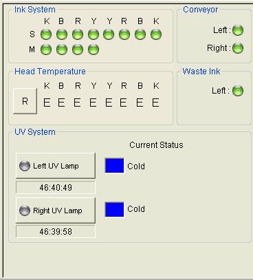 2. 1. 3 Turning on the UV Lamps 1. If you will use the Left UV Lamp for printing, turn it on clicking the Left UV Lamp icon.