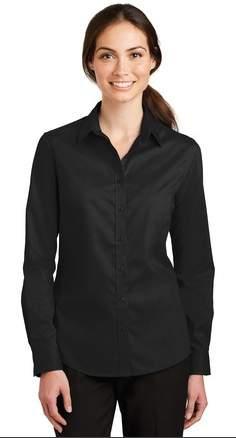 WOMEN S OXFORDS Women s Port Authority SuperPro Twill Shirt L663 55% cotton/45% polyester, 3.4 oz. Button-down collar. Back yoke with side pleats. Dyed-to-match buttons. Left chest pocket.