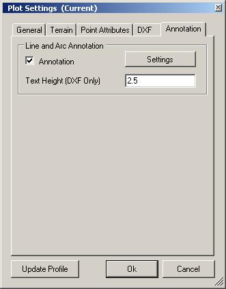 Figure 7 - Plot Settings (Annotation) Select the OK button to return to the Plot Window dialogue. Note: Smooth contours and annotation are not displayed on the printer version only the DXF file.
