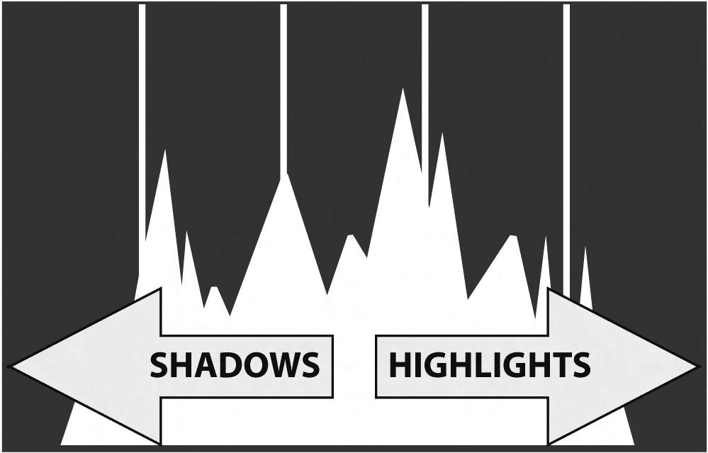 The left side of the horizontal axis indicates shadows and dark areas, and the right side indicates highlights.