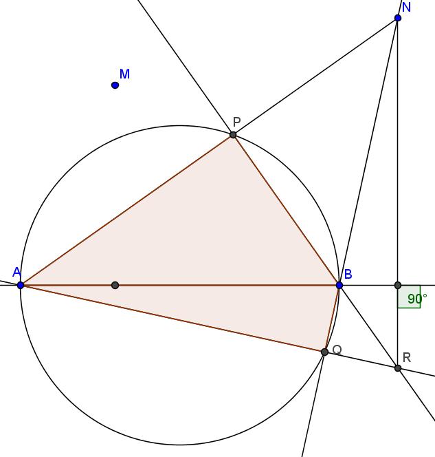 MCFAU/2015/10/3 10 The solution for the point N is similar, except that now the segments AQ, BP have to be continued outside of the circle to get the intersection R.