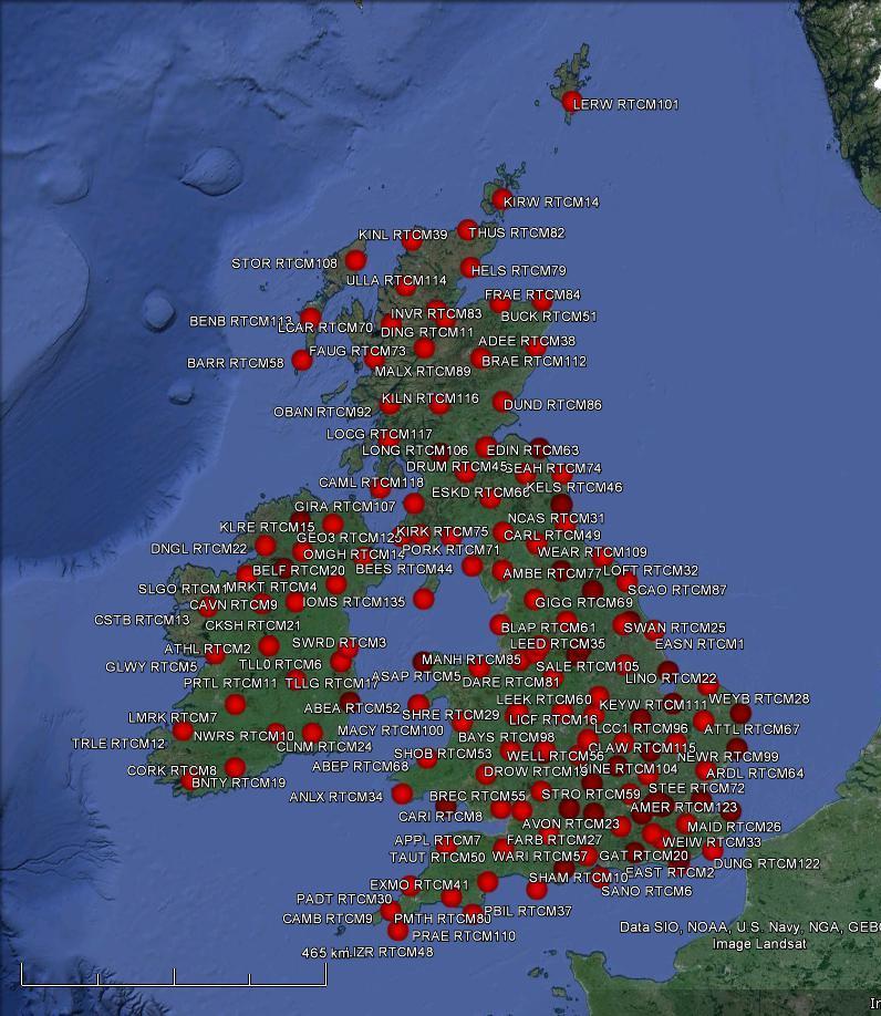 some additional dedicated Leica installations. This means that data from any of the sites in the UK can be used. The network is presented in Figure 2-1.