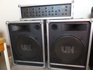 400W with matched Speaker Cabinets x 2 UK 400W Amplifier - 5 Channel Hi/Lo inputs, Bass/Treble/Gain for each, with FX controls and Reverb built in. Line out.