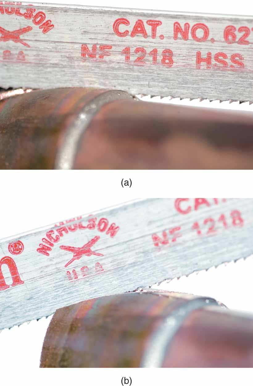 Figure 16-48 (a) Begin the hacksaw cut flat across