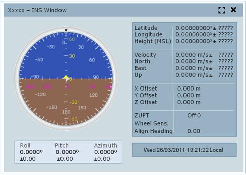 SPAN Operation Chapter 3 INS Window: The Position, Velocity and Attitude (roll, pitch and azimuth) sections display data from the INSPVA log along with standard deviations calculated from the INSCOV