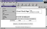 the event setting screen. Captured data is displayed in the event list.