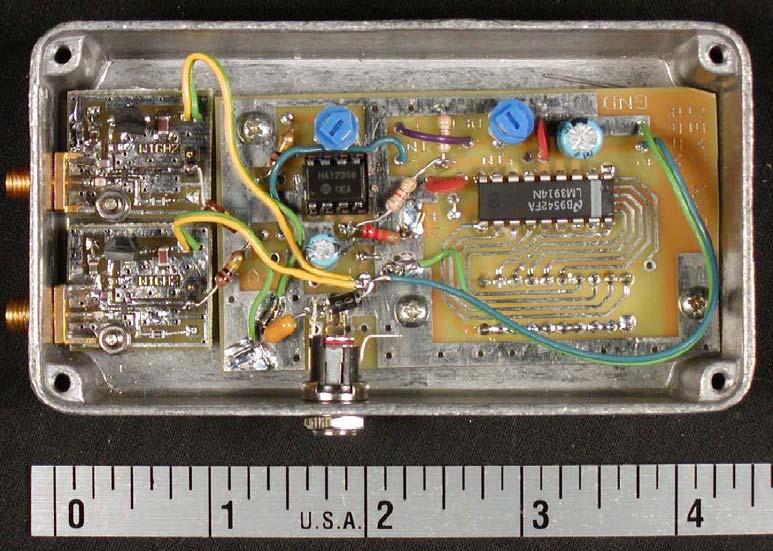 Figure 2 The RFPM board plus the two RF detector boards fit neatly into a standard die-cast aluminum box, shown in Figure 2.