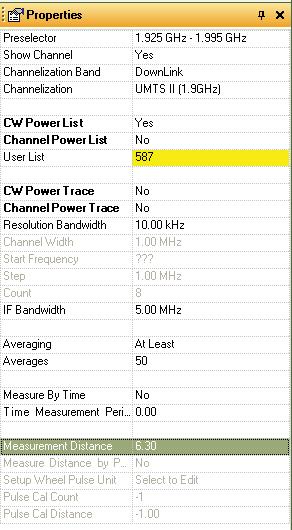 channelization, CW Power List Yes, User List, Averaging ( At Least), Averages (50) and Measurement by Distance (for your frequency