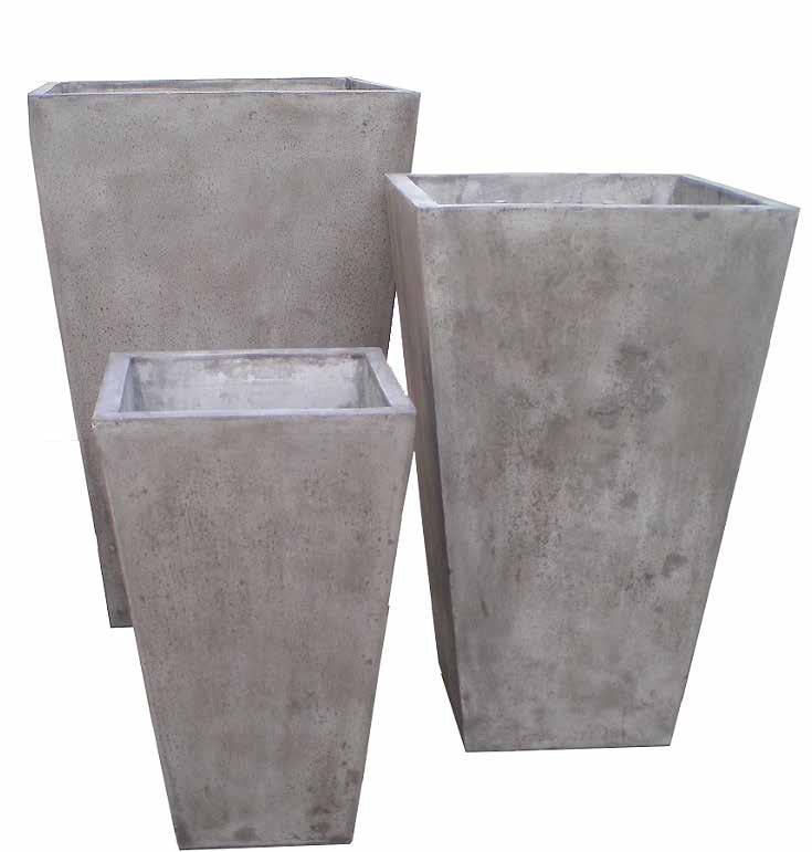 They are lightweight planters, made from cement reinforced with natural plant fibre, a happy combination resulting in excellent strength and durability.