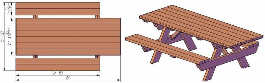 The standard 8 ft Picnic Table with attached benches has the legs recessed 18" under the tabletop ends and is 30" tall. To alter for ADA Accessibility (wheelchair access): 1.