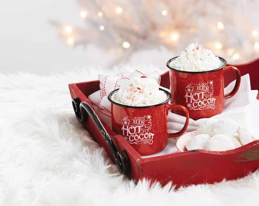 CHRISTMAS VACATION HOT COCOA ENAMEL CARBON STEEL SET OF 2 Juego de 2 tazas de acero con esmalte Charming red enamelware