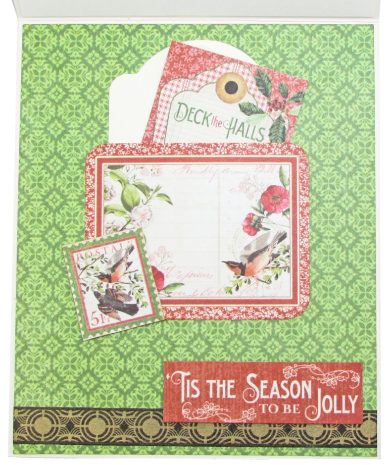 Tie a bow with green seam binding and add it to the top left corner of the card. 2.