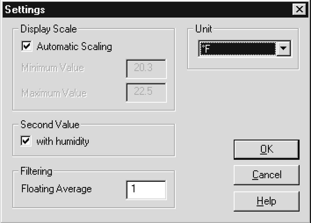 Settings The "Settings menu command can be used to modify the scale of the screen window currently open.