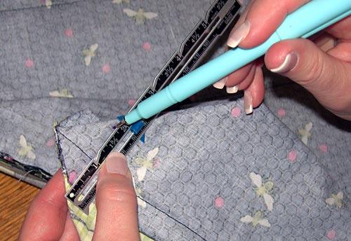 Make a couple dots with your fabric pen or pencil to