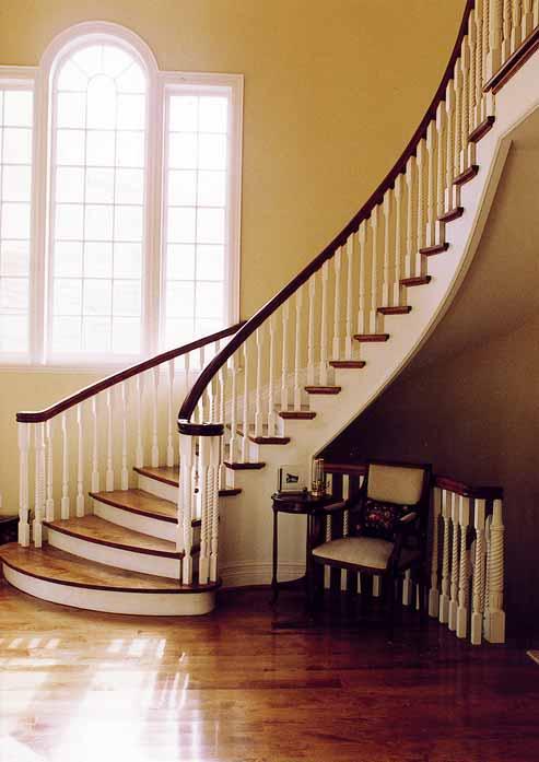 Traditional Staircase 1 1/8" standard profile treads with 3/4" cove mouldings Maple treads Paint grade risers and stringers Bottom 3 treads with
