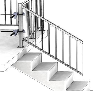 install your angled railing on the steps,
