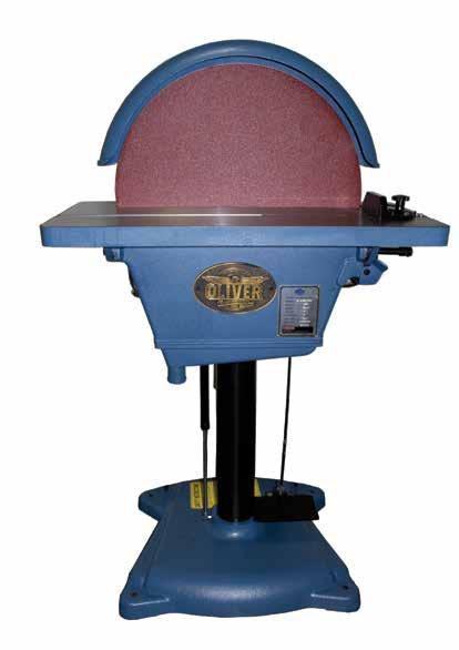 6750 Disc Sander TABLE TILE IS ACHIEVED through a solid cast iron gear rack system. THE 4 STEEL COLUMN supports the sanding head over a solid cast iron base.