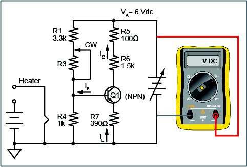 Locate the BIAS STABILIZATION circuit block. Turn the potentiometer R3 knob fully clockwise (zero resistance).