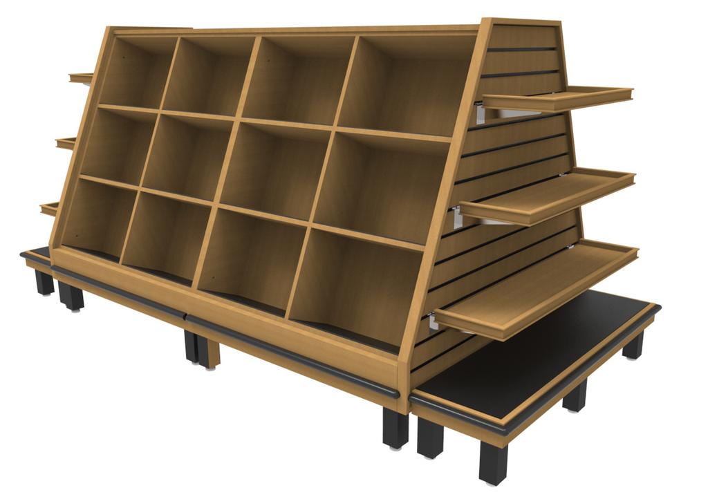WHC SERIES Center w/ Slat Wall Panel, Riser & Shelves SDBD-001-01E Center w/ Slat Wall Panel, Riser & Shelves SDBD-001-01E Riser Applications The WHC Series shelving is a unique crate style island