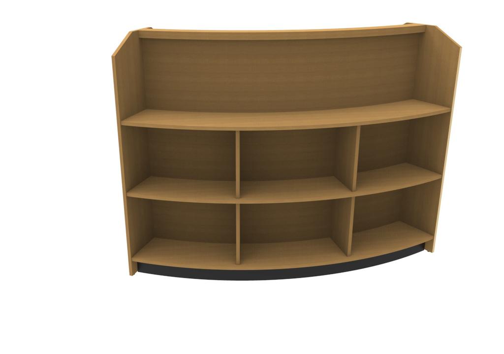 WSB SERIES CURVED SHELVING MODEL DESCRIPTION LENGTH DEPTH HEIGHT SDBD-003-01B Curved Shelving 72 1/8 20 1/2 53 1/4 FEATURES: Birch/maple plywood and melamine construct Tack glides OPTIONS: Stain