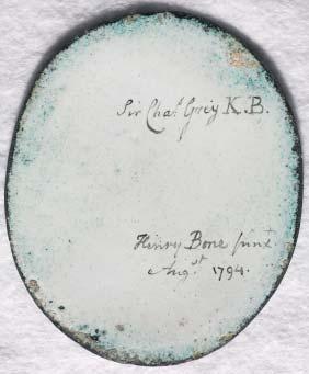 Grey K. B. / Henry Bone pinx Aug.st 1794 (fig. 3). The miniature was exhibited at the Royal Academy in 1795 (no. 509) in a frame containing four portraits, including that of Lord Auckland.