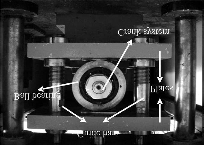 The fretting fatigue specimen is clamped between two contact pads and then loaded with a remote cyclic load that leads to eventual specimen cracking and failure.