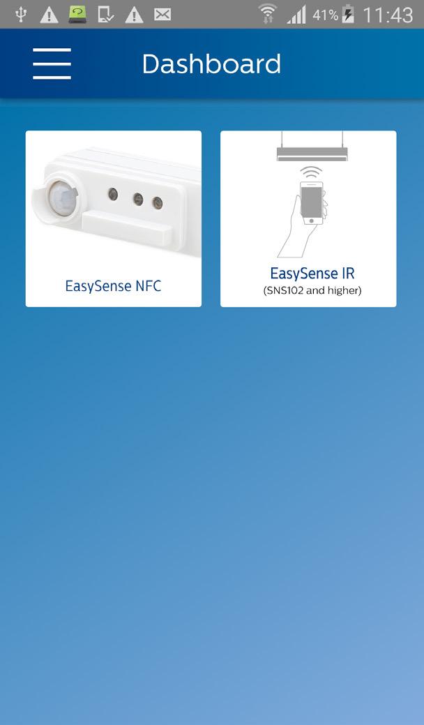 Philips Field Apps: EasySense NFC and EasySense IR EasySense parameters can be configured via Philips field apps. Two versions are available: 1.