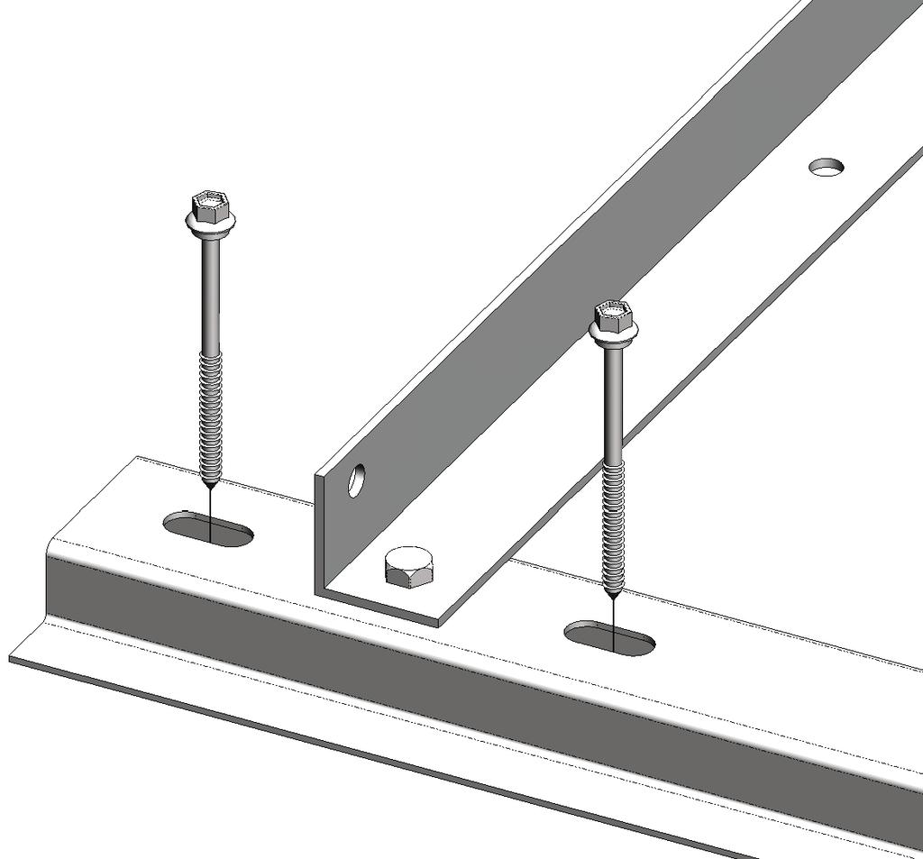 ON ROOF MOUNTING Rear Base Plate connection: Use one screw (hex 5/16 UNC x 1 ½ SS 348033) and one washer (round Ø 30 x 8 mm SS 348032) to connect each bottom chord to the rear base plate.
