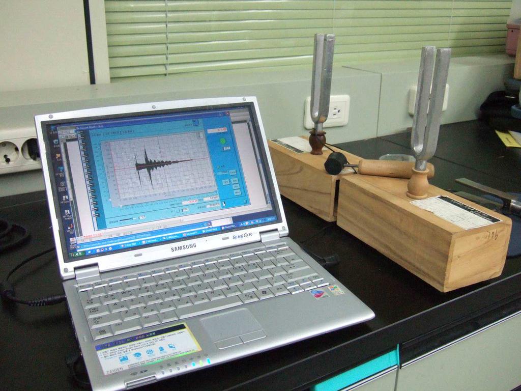 5 for generation of sound. Figure 2: Experimental setup for beat of two tuning forks. 3 Examples of applications Several topics were carried out as inquiry activities.