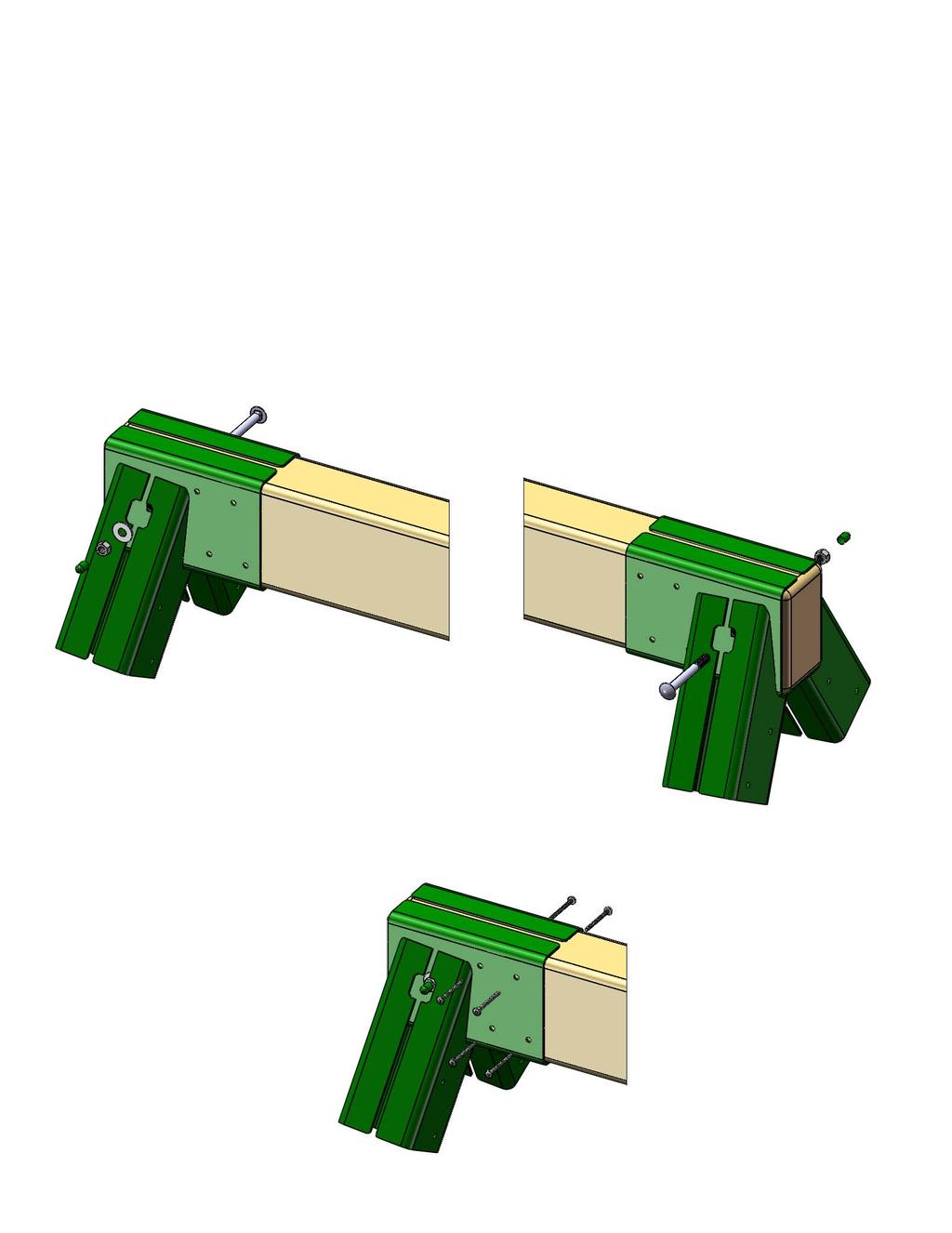 STEP 2: SWING LEG BRACKETS 1: FIND THE FOUR HALVES OF THE SWING LEG BRACKETS. 2: MATCH UP THE BRACKETS SO THAT THE HOLES FOR THE LEGS WILL ANGLE AWAY FROM THE SWING AREA.