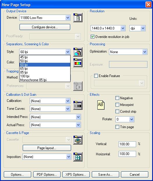 3. The Inkjet Direct Low Resolution (Variable Dot) mode There are resolution choices and some pre-built separation styles suitable for screen rulings between 45 and 100 lines per inch.