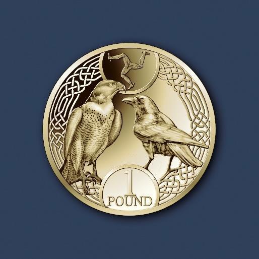 Curreny (Deimal Coins) Order 2017 SCHEDULE 7 Reverse 1 oin The reverse of the 1 oin shall bear, standing upon an interloking Celti border, a Peregrine Falon and a Raven (the supporters assigned to