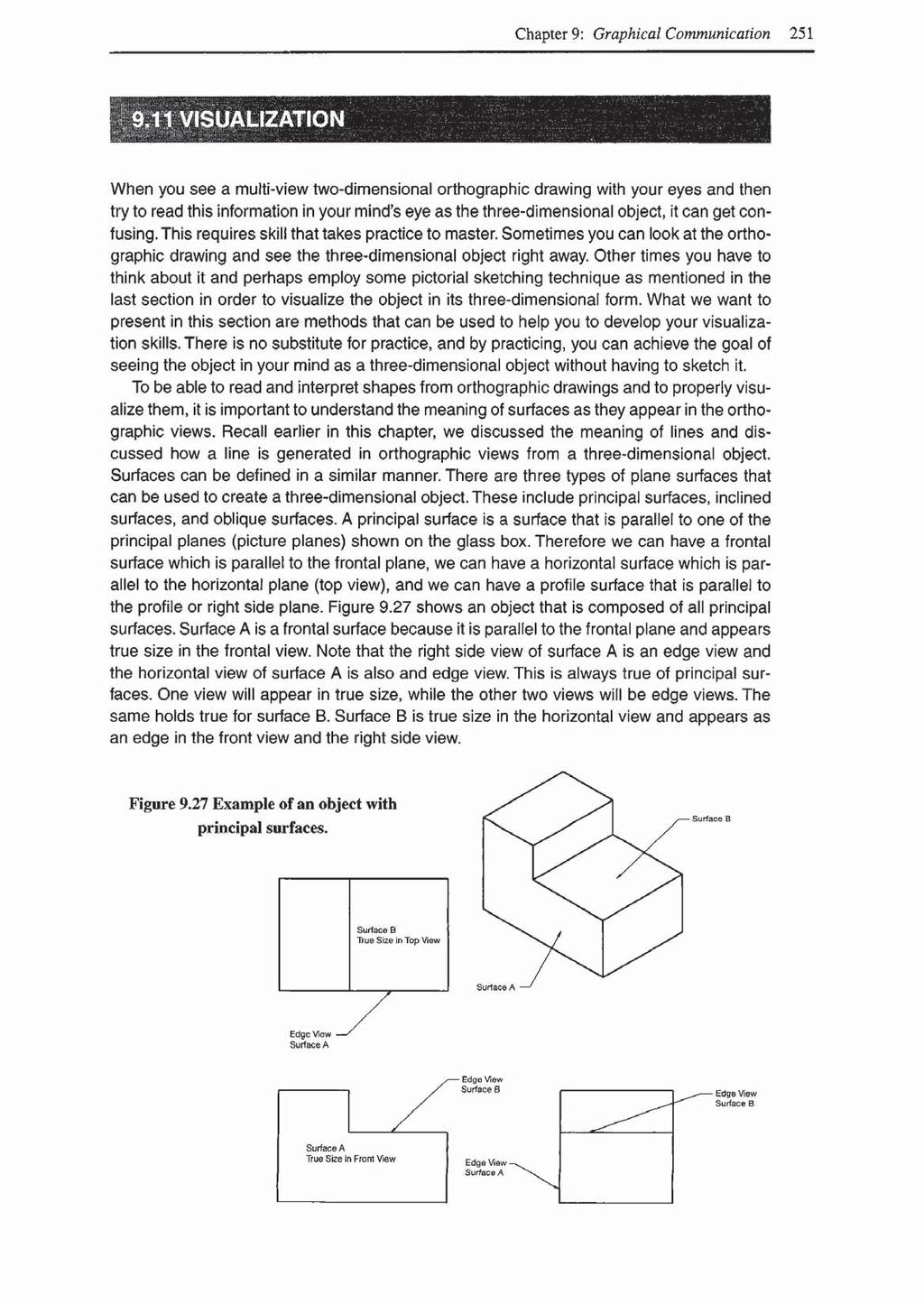Chapter 9: Graphical Communication 251 1 VISUALIZATION When you see a multi-view two-dimensional orthographic drawing with your eyes and then try to read this information in your mind s eye as the