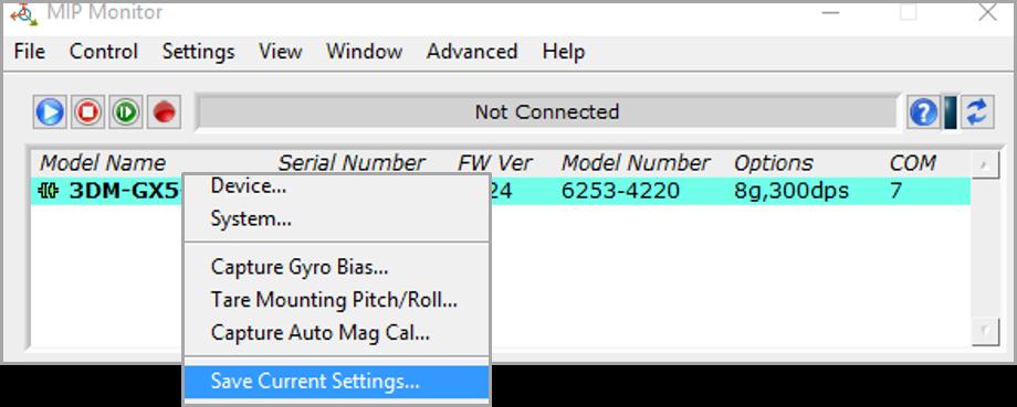 3.6.1 Saving Configurations Sensor settings are saved temporarily by selecting the OK button in the Device Setup window after configuration, but they are lost when the device is powered off.