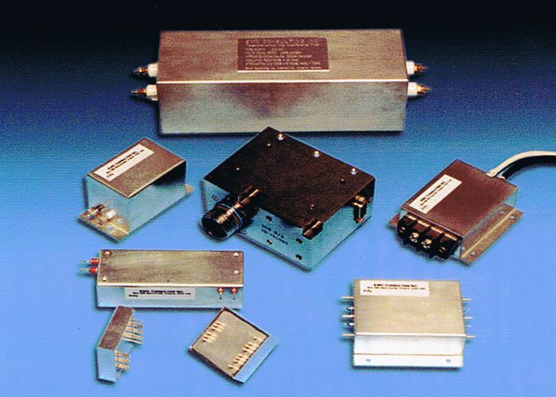components, which are effective at high frequency, mounted directly behind or at the input power connector.