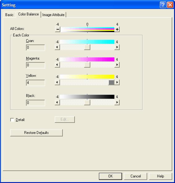 3. Printer-specific Adjustments (2) Change the "Color Balance" option, the "Brightness" or "Saturation" option on the printer driver.