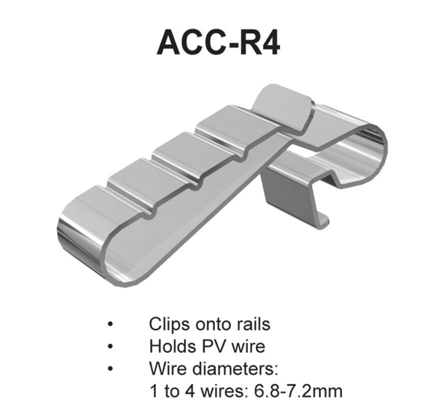 Acme Cable Clips: ACC-R4 Securely attach to a variety of rails: ProSolar Roof Track SnapNrack