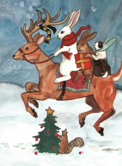 On the 25th day of December, the Easter Bunny borrows a reindeer to help him deliver his gifts to all