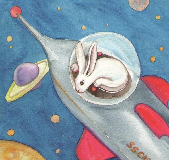 Last year in March, the Easter Bunny traveled by himself in his new SS Carrot spaceship.